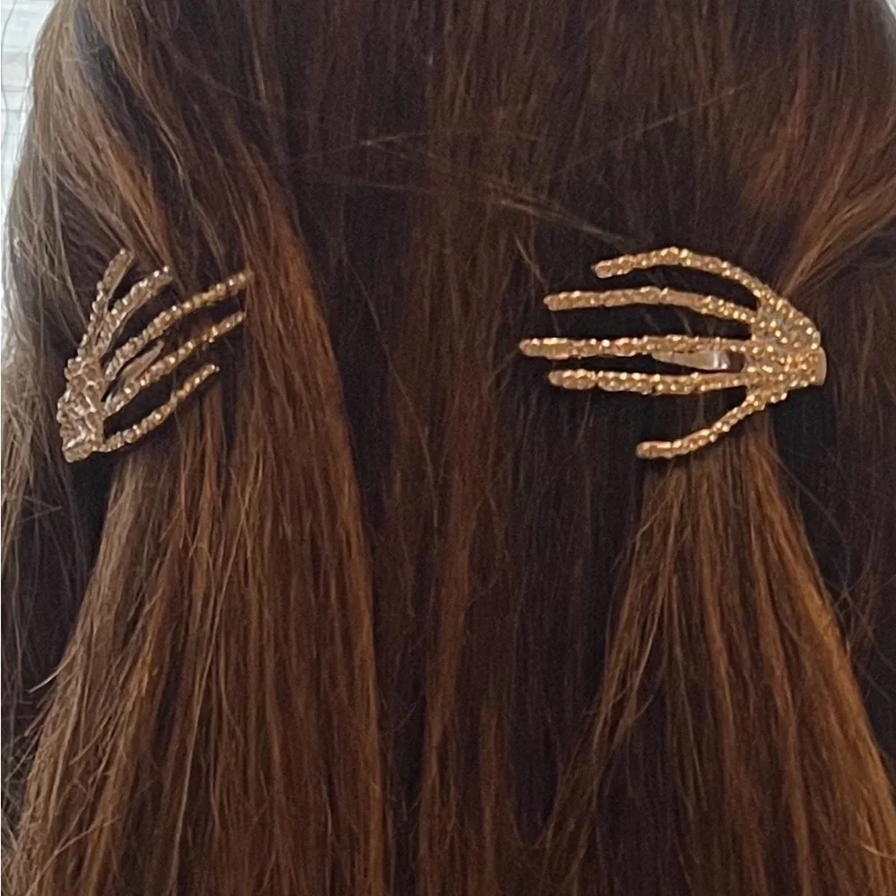 Rhinestone Skeleton Hand Halloween Hair Clips Set